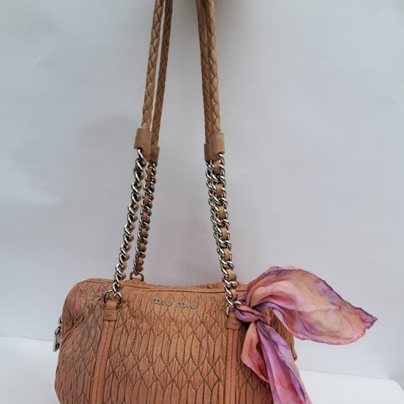 Miu Miu Prada Metelasse arcadie nappa Leather double chain purse beige pink tote - Picture 9 of 15